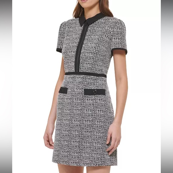 Karl Lagerfeld Black and White Sheath Mini Dress with fold over pointed collar - Picture 3 of 10